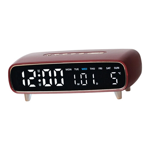 Small Digital Desk Clock with Moon Phase Display and-Red