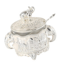 Premium Zinc Alloy Glass Sugars Salt Jar With Convenient Spoon
