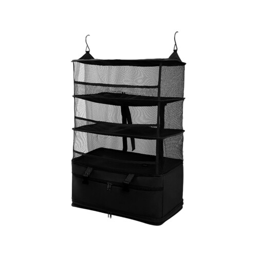 Hanging Laundry Bag With Multiple Pockets Foldable For-L Black