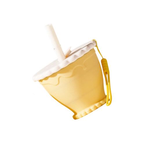 Tasse à eau pliable polyvalente avec paille et-jaune citron