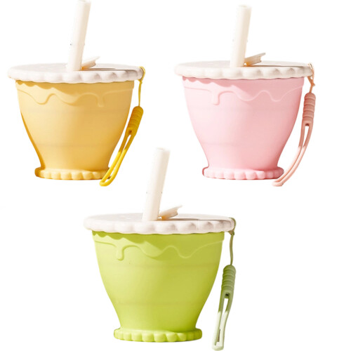 Tasse à eau pliable polyvalente avec paille et-jaune citron 1