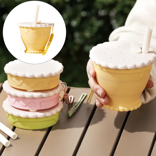 Tasse à eau pliable polyvalente avec paille et-jaune citron 2