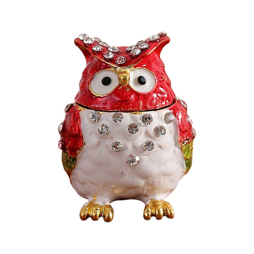 Owl Shape Jewelry Case Diamonds Pattern Alloy-red and white