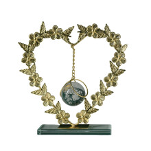 Sphère de boule de cristal avec couronne de fleurs en métal-E