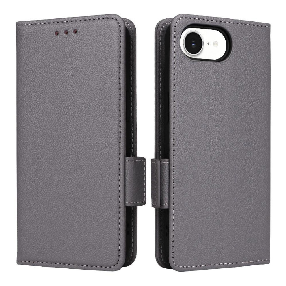 (Gray) Flip Case For Iphone 17E Card Slots Holder Magnetic Wallet Side Buckle Pu Leather Gray 764563389148