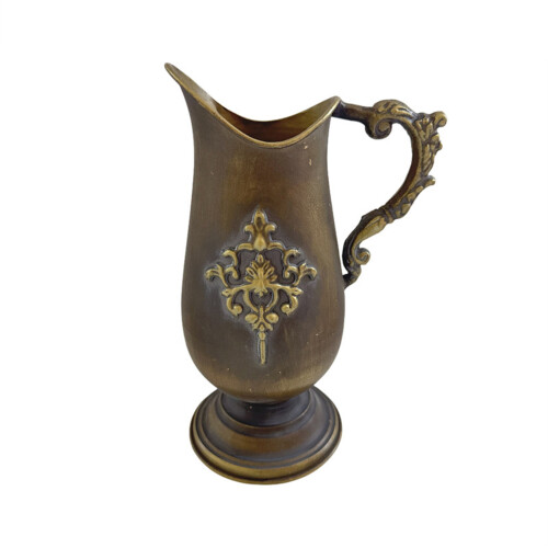 Distressed Bronze Metal Vases With Embossed Pattern Tall Urn-B