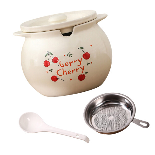 Premium Ceramic Condiment Vessel With Double- Cherrys  lard jar
