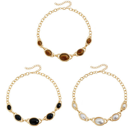 Unique Distressed Geometric Oval Pendant Necklace Elegant-Black 1