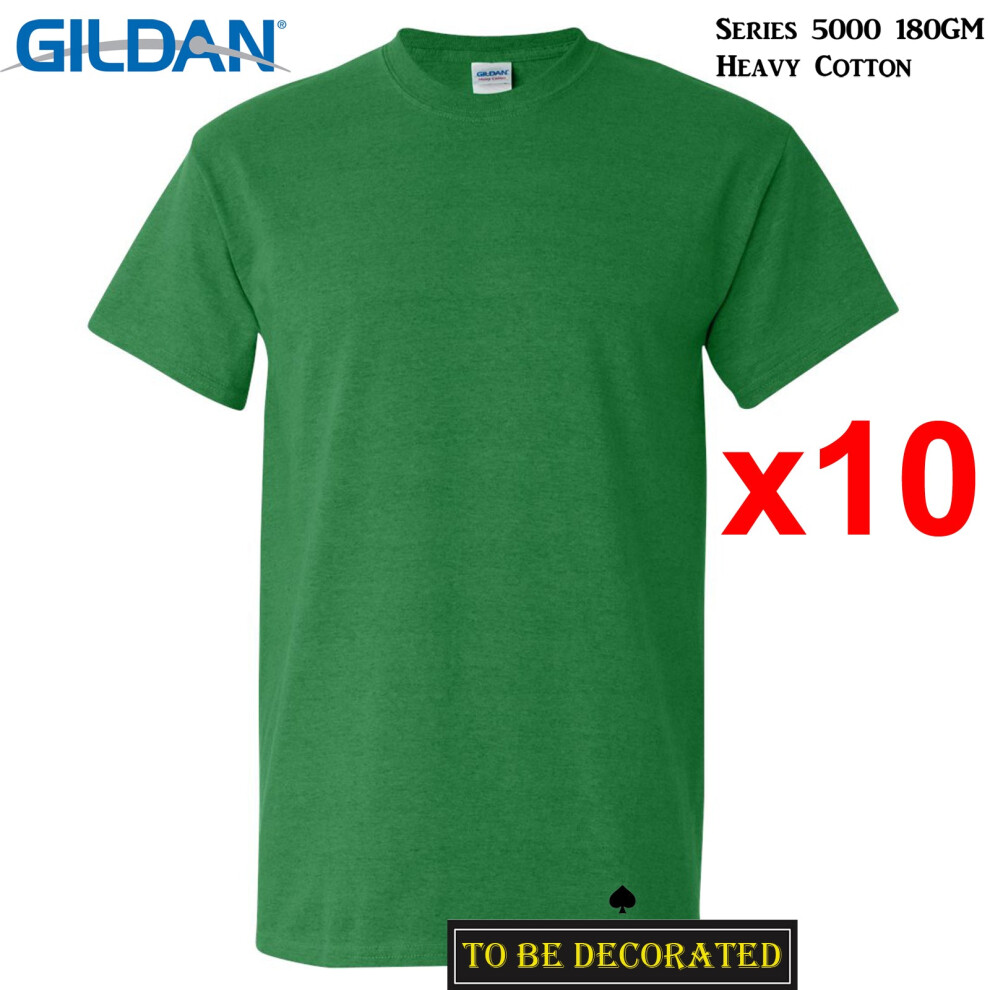 Gildan (S) 10 Packs T-Shirt Basic Tee S - 5XL Small Big Men Heavy Cotton (Antique Irish) White