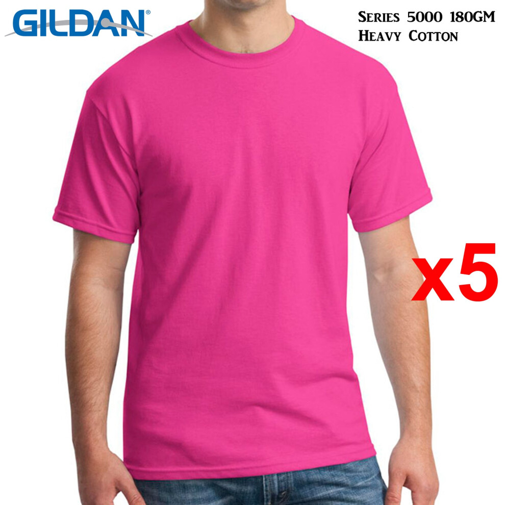 Gildan (Xl) 5 Packs T-Shirt Blank Plain Basic Tee Men Heavy Cotton (Heliconia) Not,Specified