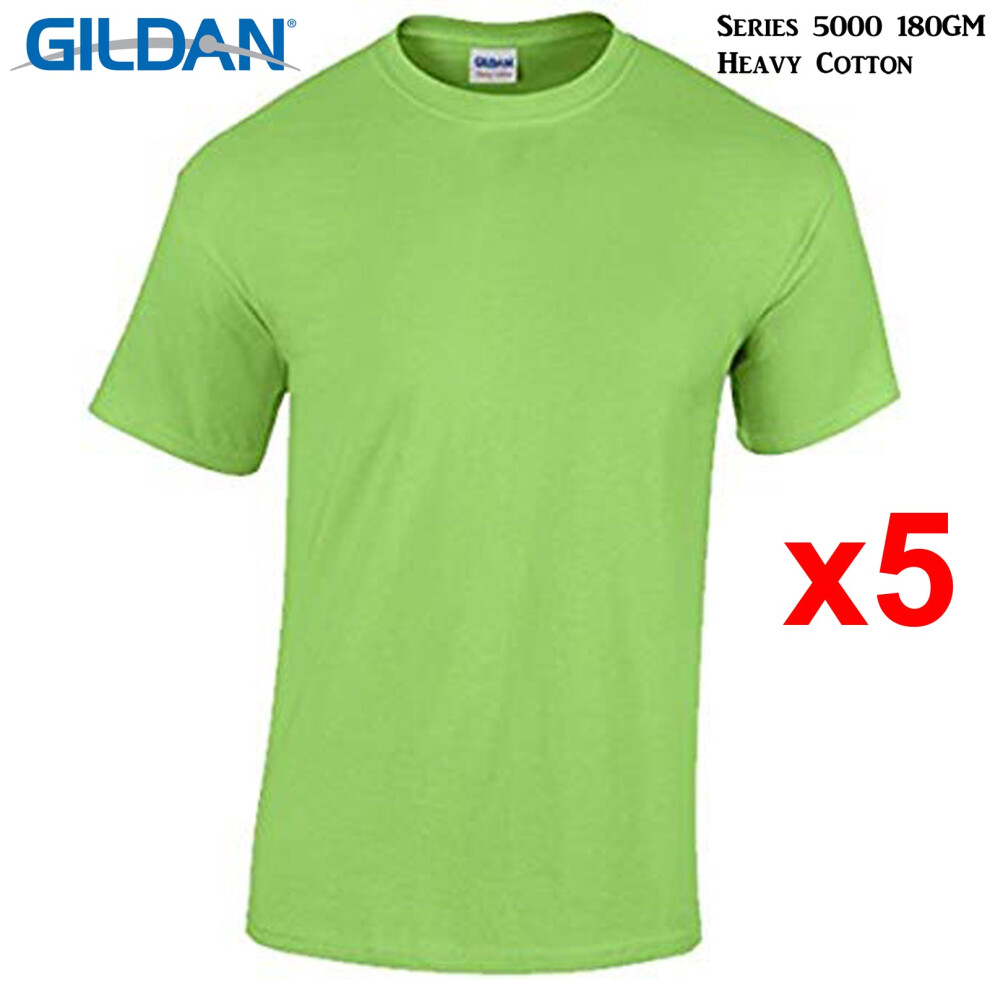 Gildan (M) 5 Packs T-Shirt Blank Plain Basic Tee Men Heavy Cotton (Lime) Green