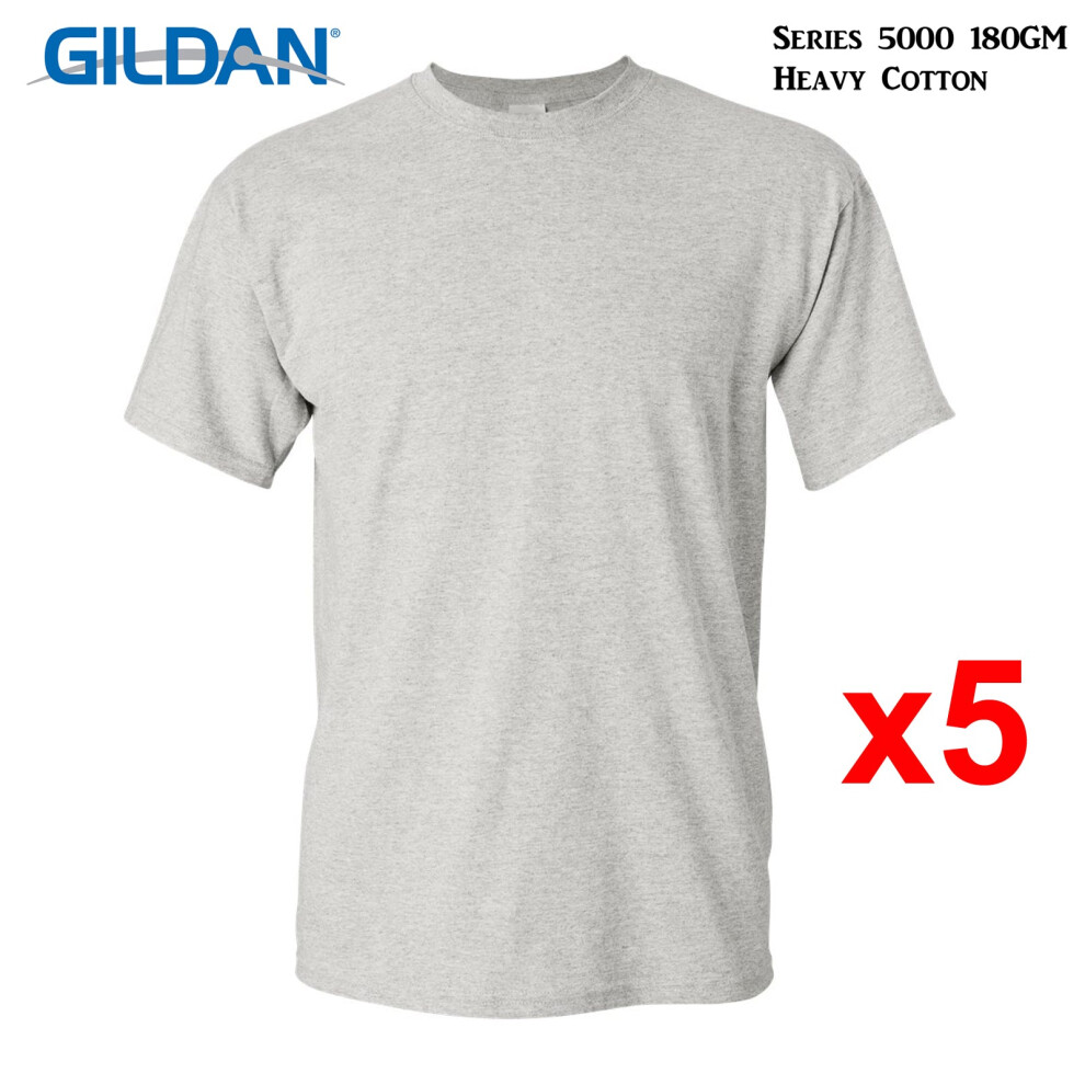 Gildan (L) 5 Packs T-Shirt Blank Plain Basic Tee Men Heavy Cotton (Ash ) Grey
