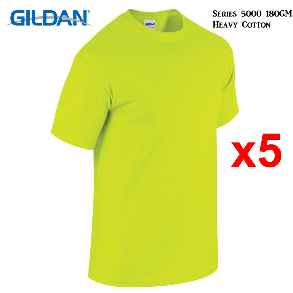 Gildan (Xl) 5 Packs T-Shirt Blank Plain Basic Tee Men Heavy Cotton (Safety ) Green