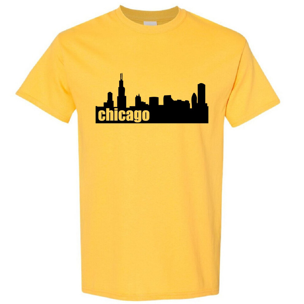 Gildan (, L) Chicago City Illinois Usa America Skyscraper Art Men T Shirt Tee Top Yellow