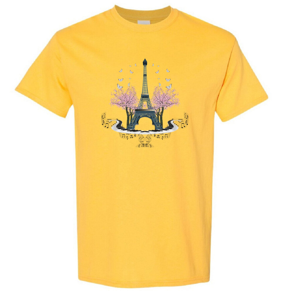 Gildan (, S) Eiffel Tower Paris France Europe Romantic City Art Men T Shirt Tee Top Yellow