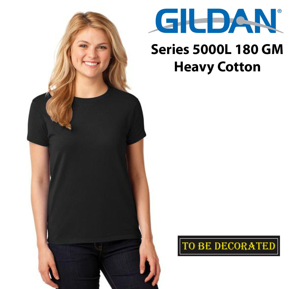 Gildan (L) Female Ladies Womens Heavy Cotton Basic T-Shirt Tee Tops Black