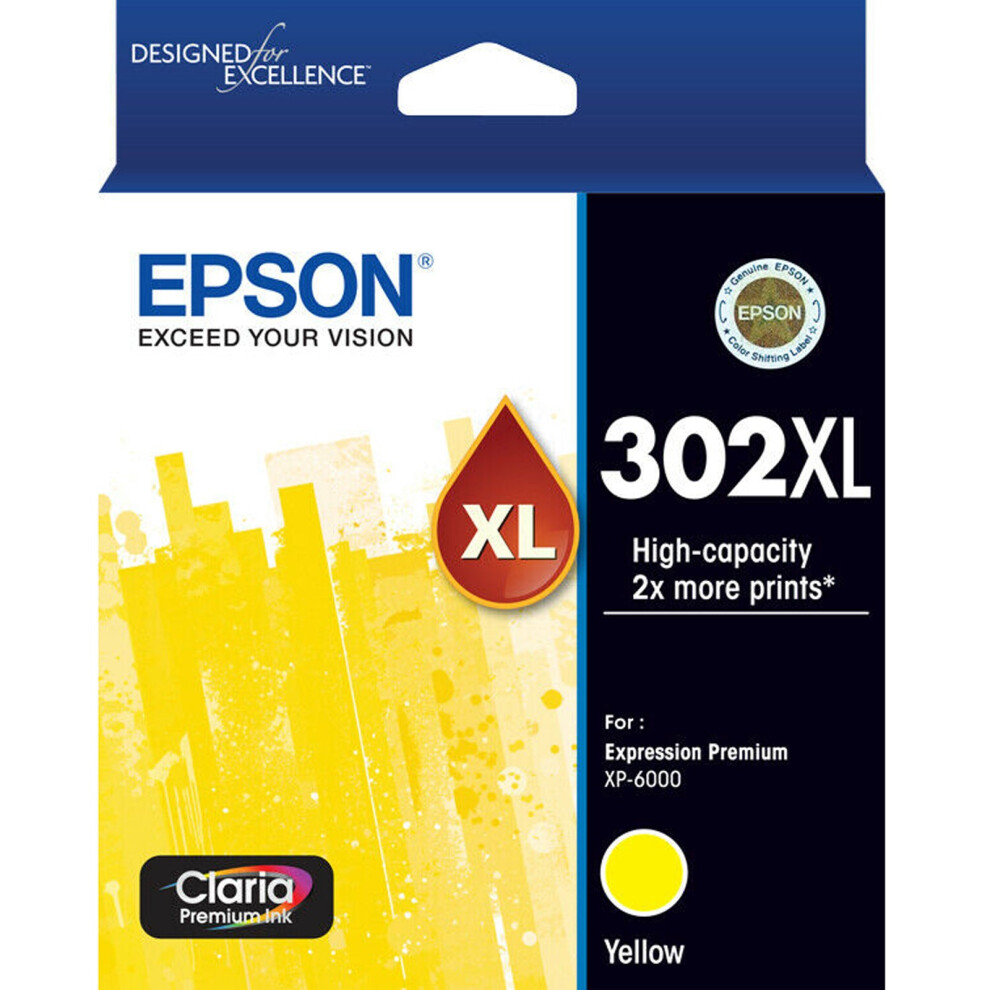 Epson Genuine Original 302XL Yellow Ink Cartridge Toner Claria Premium T01y492