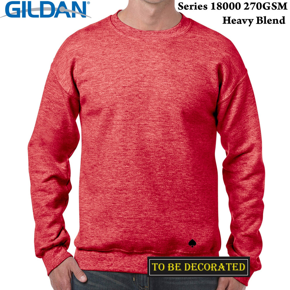 Gildan (S) Heather Sport Scarlet Sweat Sweater Jumper Sweatshirt Men Red