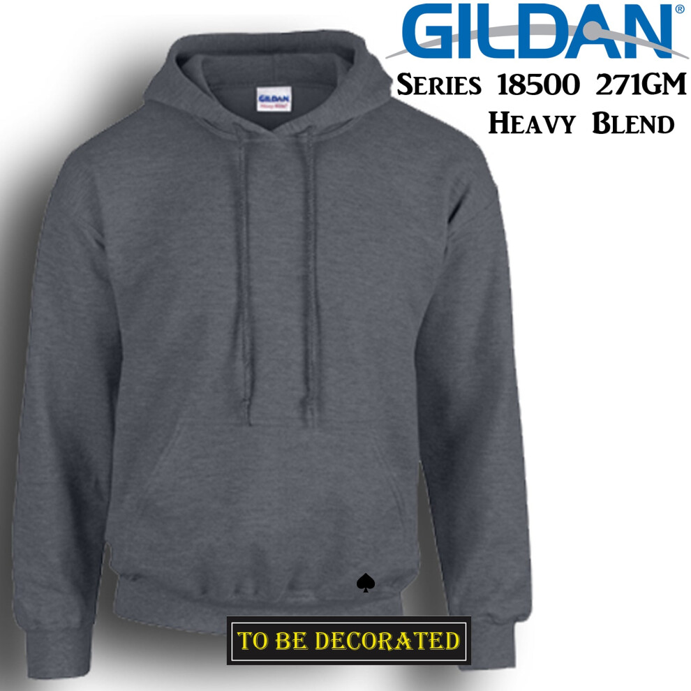 Gildan (S) Dark Heather Hoodie Heavy Blend Hooded Sweat Sweater Mens Grey
