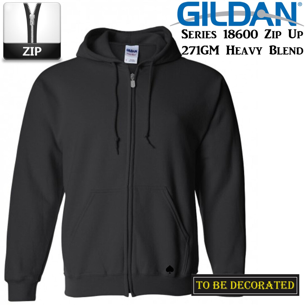 Gildan (M) Zip Up Hoodie Heavy Blend Basic Hooded Sweatshirt Sweater Men Black