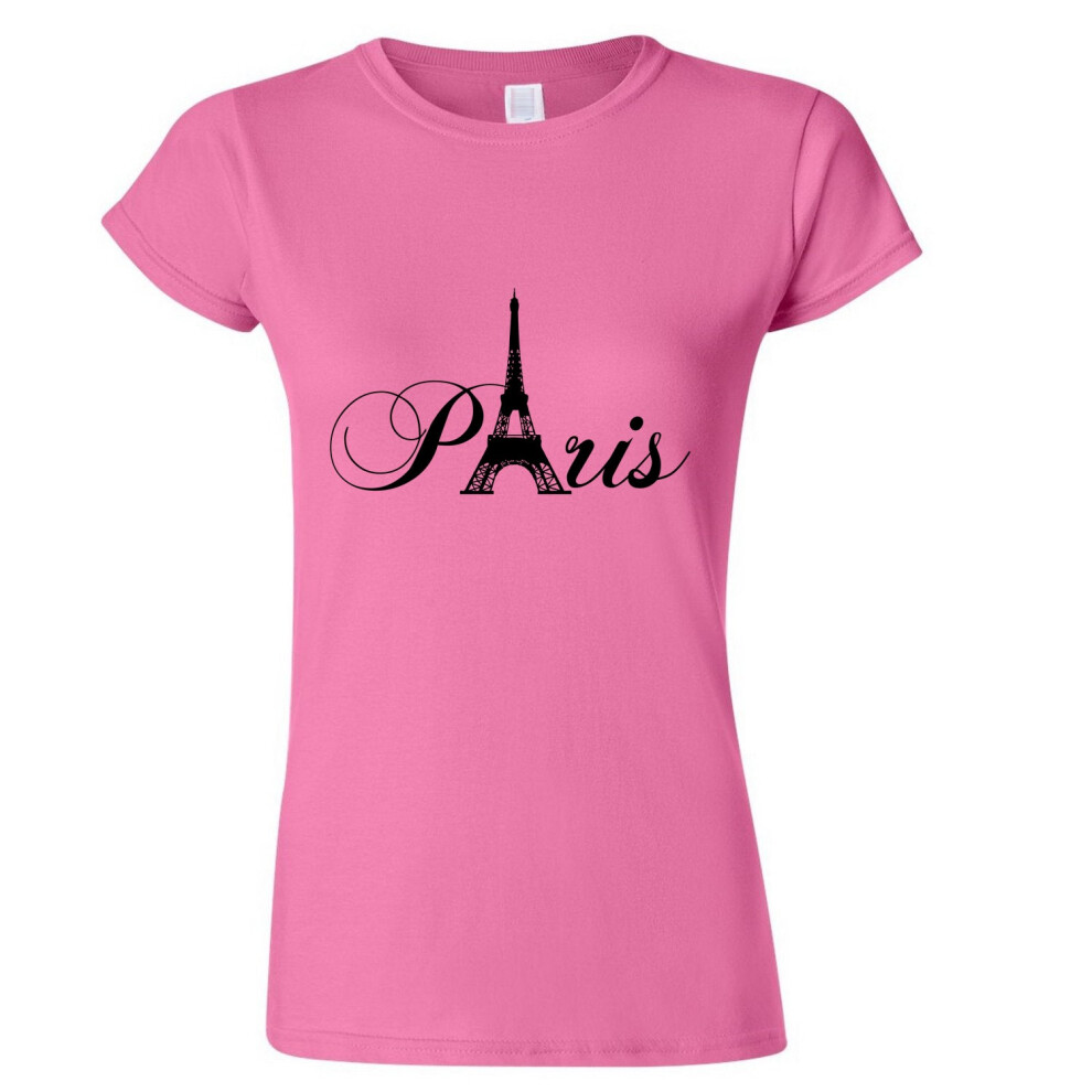Gildan (Pink, L) Paris Black Silhouette Eiffel Tower France Art Ladies Women T Shirt Tee Top
