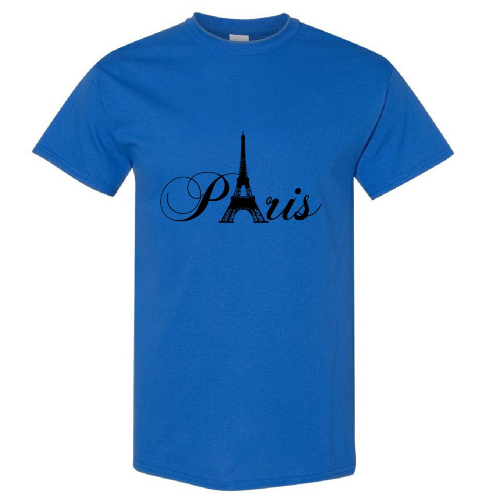 Gildan (Royal, 5XL) Paris Silhouette Eiffel Tower France Art Men Print T Shirt Tee Top Black