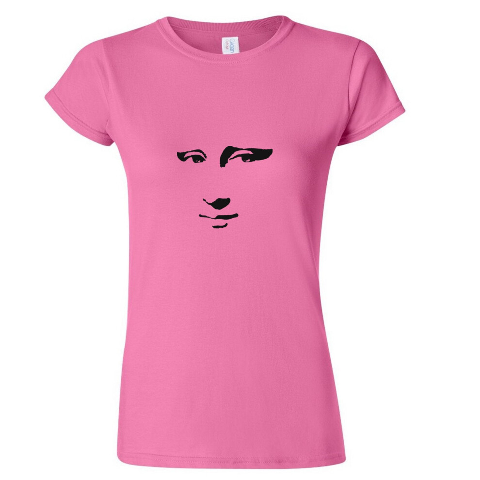 Gildan (Pink, L) Mona Lisa Smile Face Painting Leonardo Da Vinci Ladies Women T Shirt Tee Top