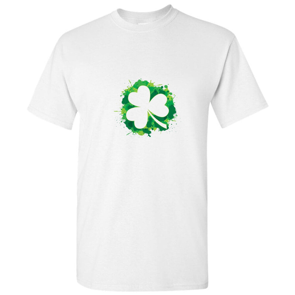 Gildan (M) Lucky Green Four Leaf Clover Plant Fortune White Men T Shirt Tee Top White,Green