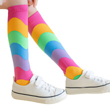 Durable Rainbow Striped Calf Socks Soft Comfortable-Pink