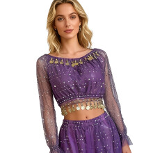 Contemporary Stage Belly Dance Top with Reflective-Purple os