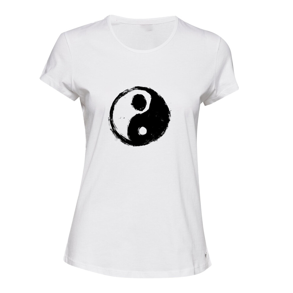 Gildan (, S) Ying Yang Vintage Unique Spiritual Chinese Ladies Women T Shirt Tee Top White