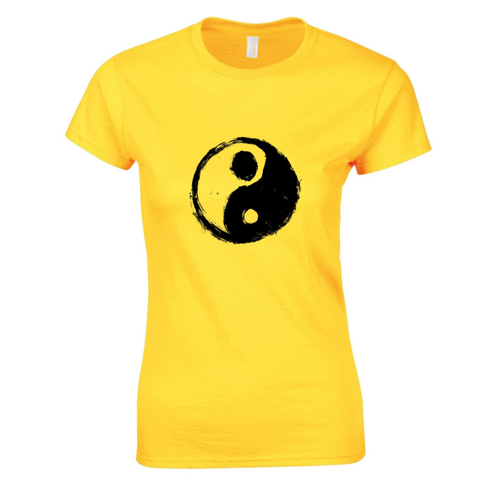 Gildan (, 2XL) Ying Yang Vintage Unique Spiritual Chinese Ladies Women T Shirt Tee Top Yellow