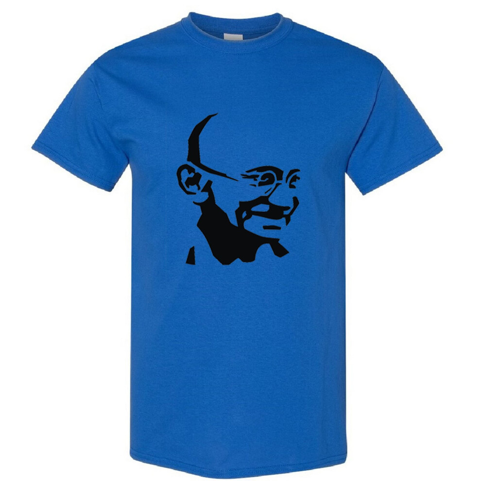 Gildan (L) Mahatma Gandhi Hindi Indian Religion Hero Men Classic T Shirt Tee Top Blue