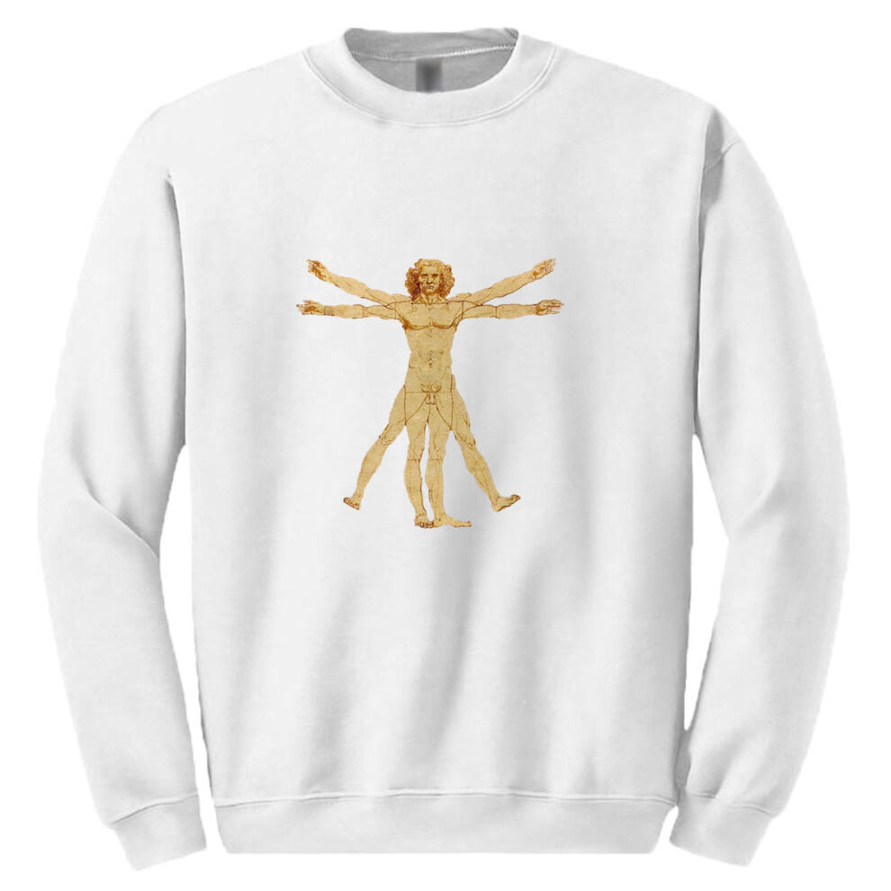 Gildan (M) The Vitruvian Man Leonardo Da Vinci Mens White Sweat Sweater Jumper Sweatshirt