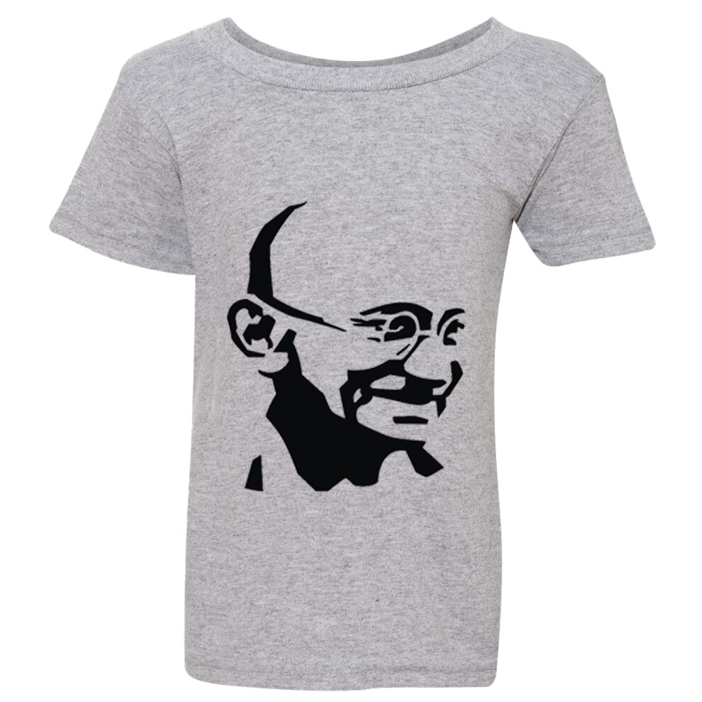 Gildan (Large / 4T / 3-4 Yo) Mahatma Gandhi Hindi Indian Hero Sport T-Shirt Tee Baby Toddler Boy Girl Grey