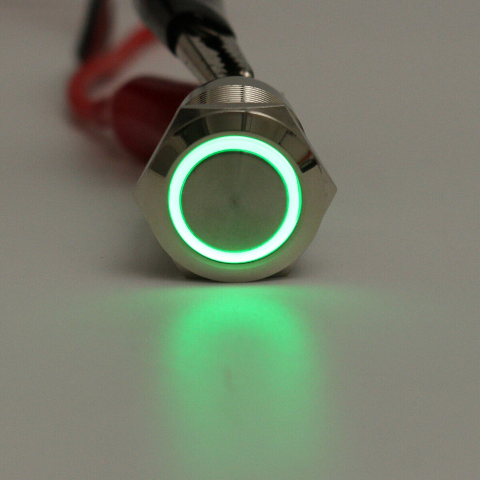 () 5 Pin 19Mm 12V Led Spdt Latching On Off Push Button Momentary Switch Waterproof Green/Light 3147102053620