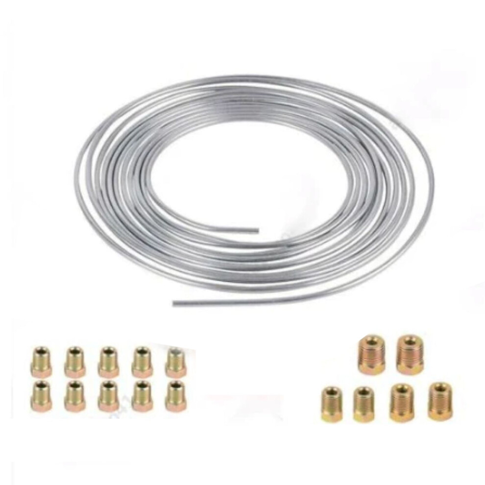25Ft Coil Roll 3/16" Steel Zinc Brake Line Tube Fuel Tubing Kit + 16 Nut Fitting 3147102045533