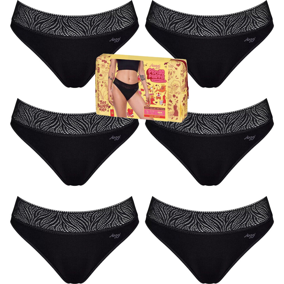 Sloggi (Xs) 6 Pack Period Pants Tai Medium Leakproof Womens Underwear Undies Bulk Panties Black