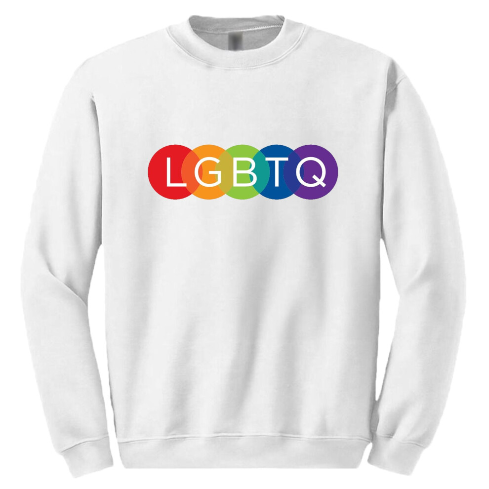 Gildan (L) Lgbtq Flag Colourful Rainbow Gay Pride White Sweater Mens Sweatshirt Jumper