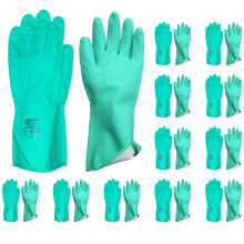 (S) 12 Pair Safetyware Chemical Resistant Flocklined Nitrile Safety Work Gloves Bulk 15mil Thick Green for Cleaning Oil Dishwashing Kitchen Mechanic