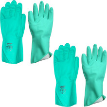 (S) 2 Pair Safetyware Chemical Resistant Flocklined Nitrile Safety Work Gloves 15mil Thick Green for Cleaning Oil Dishwashing Kitchen Mechanic