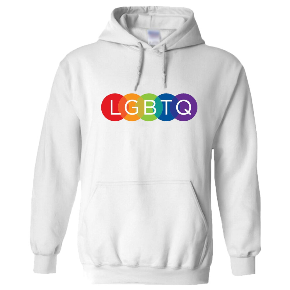 Gildan (L) Lgbtq Flag Colourful Rainbow Gay Pride Lesbian White Hoodie Mens Hooded Sweater