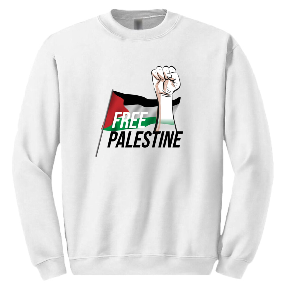 Gildan (L) Free Palestine Political Freedom War Flag White Sweater Mens Sweatshirt Jumper