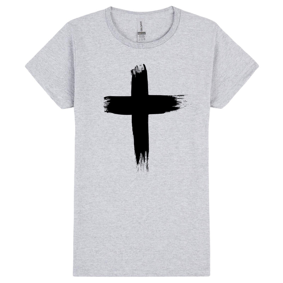 Gildan (2Xl) Faith Jesus Cross Christian Religion Ladies Women Sport Grey T-Shirt Tee Tops