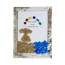 Handmade Sea Glass Art Frame Sea Glass Dog with Wooden Frame-B