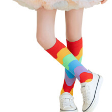 Kids Long Socks Vibrant Rainbow Stripes Comfortable Elastic-Red