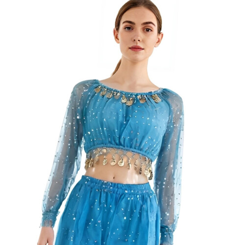 Multifunctional Polyester Dance Shirt- Lake Blue os