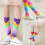Upgrades Elastic Children Socks Rainbow Colored Stripes-Purple 2