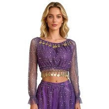 Long Sleeve Performances Tops Fashion Outfit Suitable-Purple os