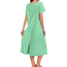 Cotton Adaptive Nightgown Knee Length with Back-XXL light green